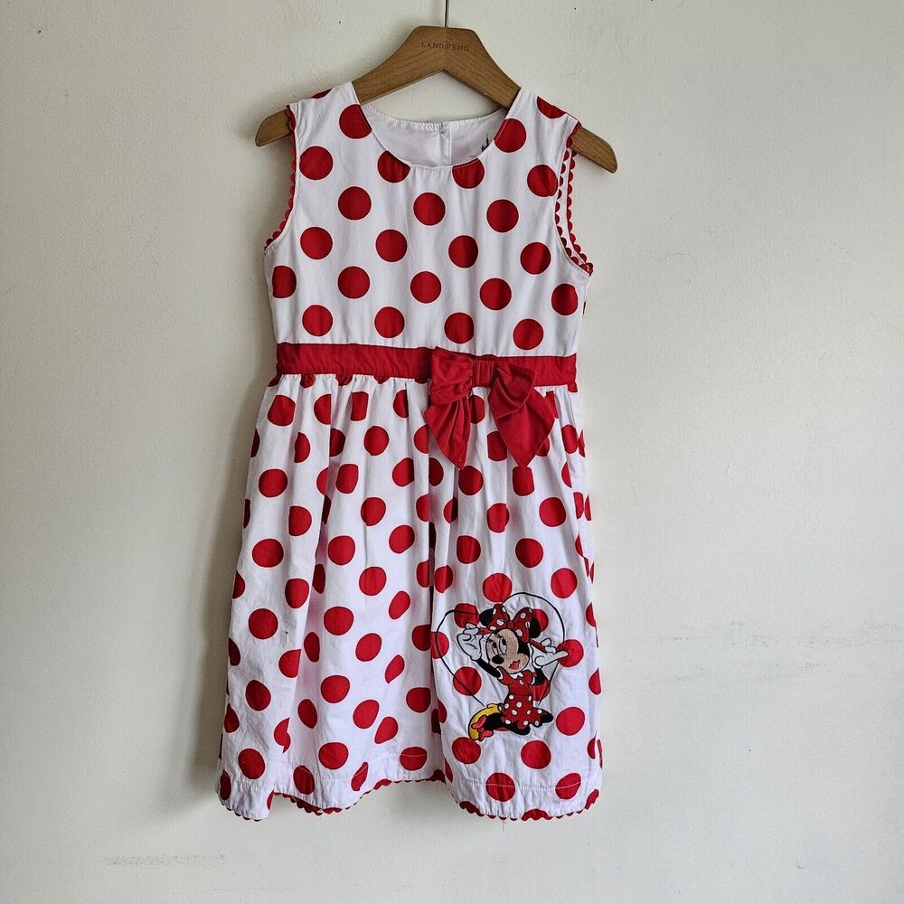 Disney Parks Girls Minnie Mouse Dress Red Polka Dot Sleeveless Size M